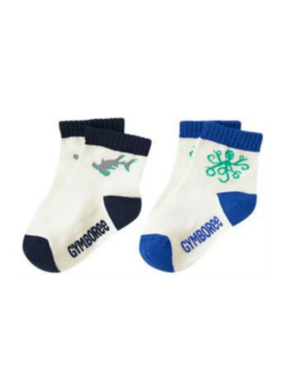 NWT Gymboree 2 Pack White Crew Socks w Sea Creatures & Blue & Navy Accents